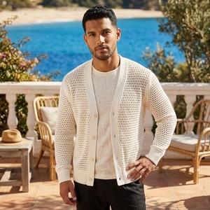 Manson Hochwertige Herren-Strickjacke Locker Sitzender Pointelle-Knopf Cardigan Frühling und Sommer Langarm-Pullover - Product Image 1