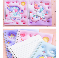Carnet à spirale 3D en tissu Licorne Arc-en-ciel Rêveur, motifs Ciel Bleu Nuages Blancs Cœurs, à feuilles mobiles extensibles, cadeau transfrontalier