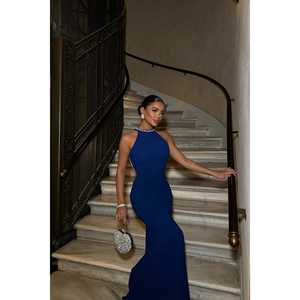 Robe de soirée pour femme Saks avec détails en perles, style robe de bal, longueur au sol, formelle pour les fêtes, tailles XS et XL, décoration en strass - Product Image 2