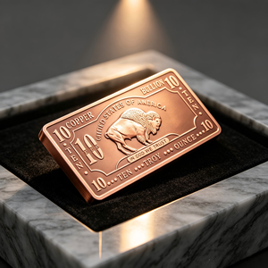 Barre de cuivre de 10 onces, motif buffle, pièce rectangulaire frappée, objet d'art de collection - Product Image 3