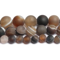 Perles en pierre d'agate givrée rayée café semi-précieuse naturelle, finition mate, rondes, 4-12mm, pour la fabrication de bijoux, vente en gros
