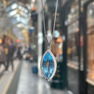 Collana con Pendente in Zircone Blu Marquise per Donne, Catena per Clavicola Color Acquamarina, Gioielli alla Moda - Product Image 6