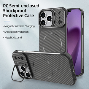 Funda Magnética <span class=keywords><strong>de</strong></span> Fibra <span class=keywords><strong>de</strong></span> Carbono sin Marco con Anillo Metálico para Cámara y Soporte, Carcasa Rígida <span class=keywords><strong>de</strong></span> PC para <span class=keywords><strong>iPhone</strong></span> 16 17 18 Pro Max - Product Image 1