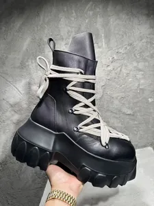 Botas de Plataforma con Cordones de Cuero Genuino Negro Canlin de Diseño de Lujo para Mujer, Impermeables, con Suela de Goma Antideslizante, Estilo Gótico Y2K - Product Image 6