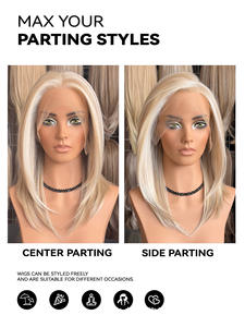 Nouveaux produits Perruques Lace Front HD 13x6 <span class=keywords><strong>Blond</strong></span> Platine Ombré Bob avec Raie Libre, Bonnet en filet respirant et Ligne de Cheveux Naturelle pour Femmes - Product Image 2