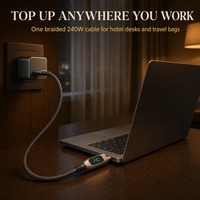 Câble tressé USB-C vers USB-C 240W 48V 5A PD 3.1 à charge rapide avec affichage numérique pour ordinateur portable de voyage, service OEM