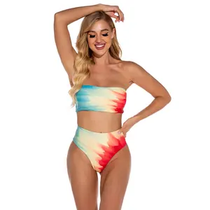 Intiflower G9090 New Arrival Lady Tube Top Plus Size Bikini Two pieces Colorful Unique Swimsuits For Women