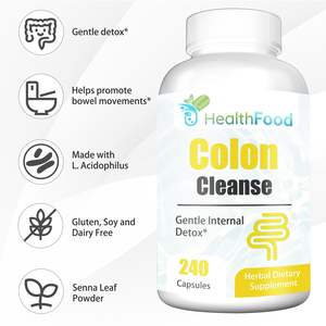 HealthFood Colon Cleanse 240 Capsules <b>Herbal</b> Dietary <b>Supplement</b> with Senna Leaf Powder Gentle Internal Detox Intestinal Support - Product Image 3