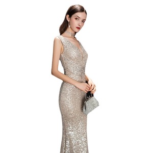 Champagne Evening Gown V-neck Mermaid Sequined Long Dress For Banquet Art Exam Women 2026 Elegant Fishtail Skirt - Product Image 5