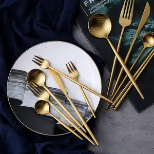 High Quality Silverware Matt Polish Wedding Gift Stainless Steel Modern Gold Cutlery Set