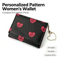 Portefeuille compact personnalisé en PU pour femme avec porte-clés en forme de cœur – Pochette légère et tendance pour le rangement quotidien
