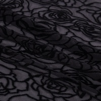 Cetak kustom kain jala pembakaran pola bunga mawar beludru hitam kualitas tinggi kain Tulle nilon tipis untuk gaun