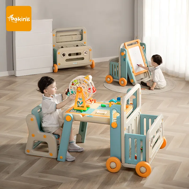 Multifunction Cute Kindergarten Children Table And Chairs Toy Set Living Room Furniture Building Block Board Drawing Tablet