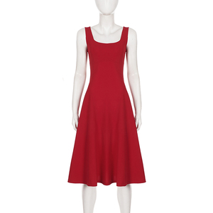 Vestido Midi Rojo Vintage Francés para Mujer, Color Sólido, Cintura Ajustada, Corte Entallado, Elegante y Casual - Product Image 6