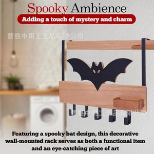 Bat Over Door Hook Wooden <b>Clothes</b> <b>Rack</b> No Drilling Required Bedroom Wall Mounted Storage Organizer - Product Image 5