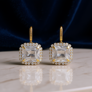 Orecchini Pendenti in Cristallo E1648 in Oro Bianco con Incastonatura Geometrica, Gioielli di Lusso da Sposa per Donne - Product Image 2