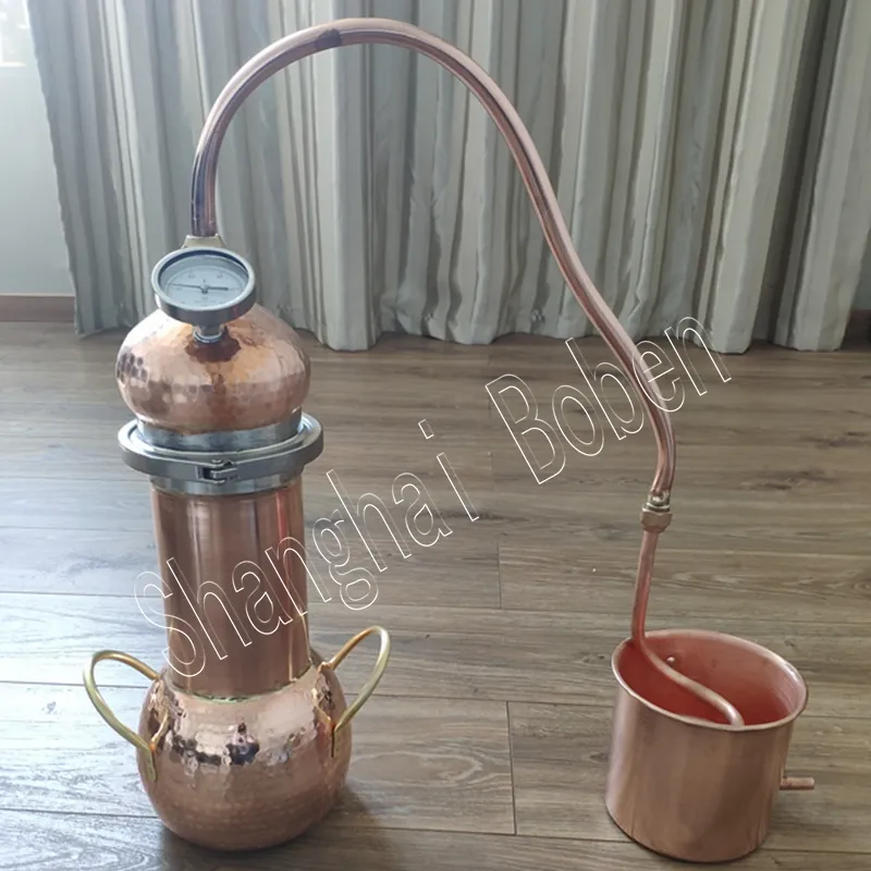Boben pequeño alambique de cobre para la destilación de alcohol y aceite esencial destilador de hidrosol