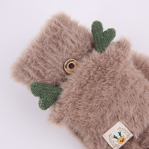 Gants sans doigts pour femme, en peluche, avec motif de bois de cerf, pour l'hiver, chauds, thermiques, élégants, pour les trajets quotidiens, rose, kaki, violet, jaune gingembre - Product Image 3