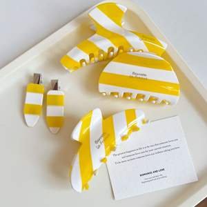 YJL Nuovo Design Set di Fermagli per Capelli in Acetato Giallo, Clip a Strisce in Acetato, Vendita all'Ingrosso di Alta Qualità, Fermagli per Capelli da Donna - Product Image 1