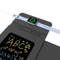 Tableau d'écriture de bureau pliable en cuir PU, bloc-notes électronique, chargeur sans fil rapide pour téléphone portable, montre, écouteurs, tapis de souris