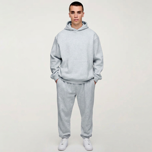 Ensemble de sweat-shirts à capuche oversize pour homme, gris, en molleton de coton French Terry, style streetwear décontracté, respirant, tricoté, uni, avec poche, pour l'automne - Product Image 1