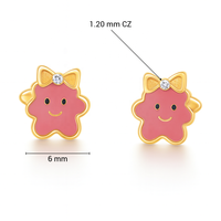 Pendientes JJ Bravo de Oro Amarillo de 14K con Flor Esmaltada y Circonita, Sin Níquel, Sin Plomo, Diseño Novedoso, 6mm, Joyería para Niñas de 3+ Años