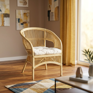 Fauteuil en rotin moderne avec coussin blanc, style tropical, chaise de salon confortable, mobilier d'extérieur - Product Image 3