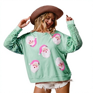 Winter <b>Christmas</b> Wholesale New <b>Ladies</b> Casual <b>Sweatshirt</b> Letter Bow Decorated Sleeve Anti-Wrinkle 100% Polyester 3D - Product Image 1