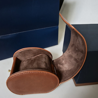 Magnifique boîte à montre en cuir brun pur et lisse avec emballage en daim, boîte en papier et sac