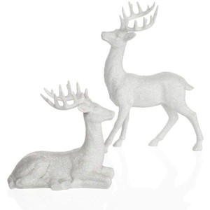 Estatua de reno con efecto tallado de madera de pie de resina con purpurina blanca con escultura de alce de poliresina figurita decoración de Navidad - Product Image 5