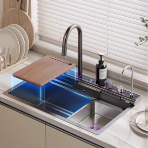 2025 <span class=keywords><strong>Tiktok</strong></span> nouvelle conception 30 pouces cascade robinet noir bionique nid d'abeille 304 acier inoxydable grand évier de cuisine à bol unique - Product Image 2