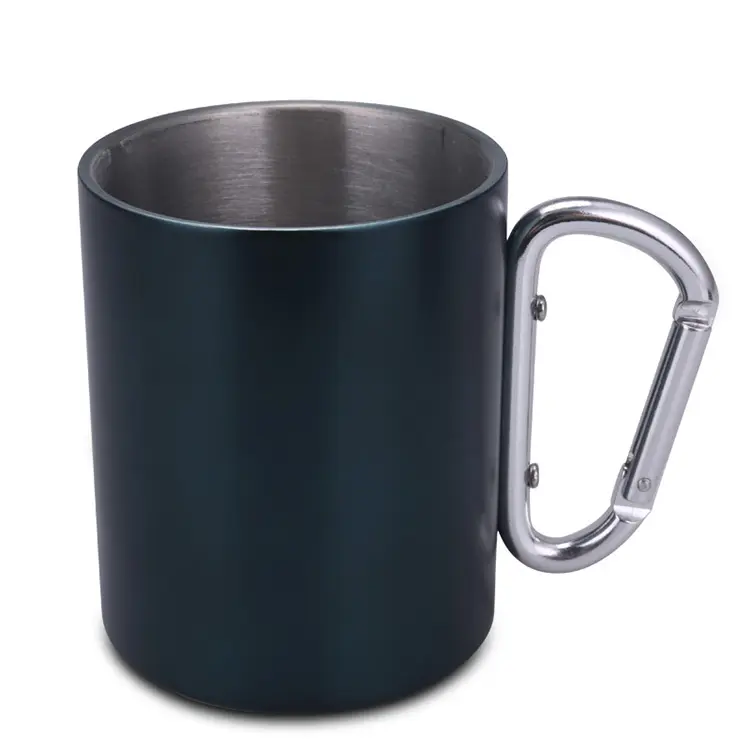 Gint Double wall stainless steel travel mug with Carabiner handle portable metal camping coffee cup