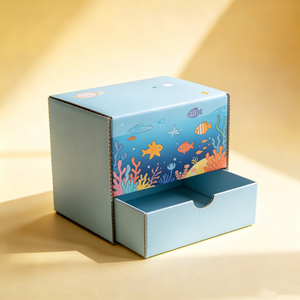 Caja de Almacenamiento de Juguetes para Niños con Temática <span class=keywords><strong>del</strong></span> Mundo Submarino Azul, Ecológica, a Base de Soya, con Diseño de Criaturas Marinas, de Cartón Corrugado con Cajones - Product Image 4