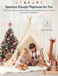 Tente Camping Pour Enfant 3-8ans -Triangular Cartoon Teepee Copertura Corda Indoor Canvas Game House para niños Sleepover - Product Image 2