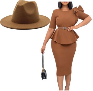 Y220200 femmes travail formel Offre Spéciale élégant robes décontractées femmes robe crayon <span class=keywords><strong>femme</strong></span> Fedora ensemble - Product Image 2