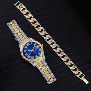 럭셔리 여성 크리스탈 라인 석 석영 시계 팔찌 선물 세트 세련된 다이아몬드 손목시계 Relojes De Cuarzo - Product Image 3