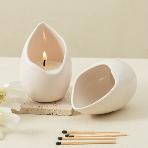 Ceramic Candle Holder Empty <b>White</b> Custom Shape Home Decoration DF1787 - Product Image 1