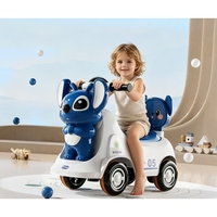 Voiture à pédales unisexe 1-3 ans avec design robot, roues silencieuses, rangement dissimulé, siège surdimensionné, musique et lumières, en plastique, propulsion par les pieds