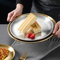 Vaisselle en acier inoxydable dorée, couverts d'hôtel, assiette ronde dorée, plateau de service occidental, assiette à légumes