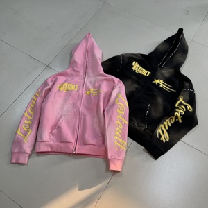 מותאם אישית קפוצ 'ון שחור רקמה דהוי zipper צרפתית גברים zip עד hinstone כבד - Product Image 1