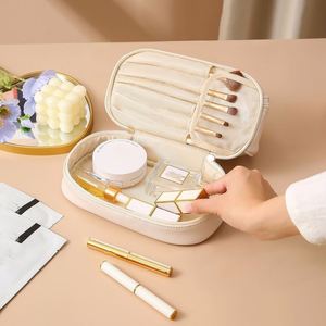 Large Capacity Double Layer Transparent PVC Toiletry Bag Skin Care Storage Soft PU Leather Cosmetic Bag With <b>Makeup</b> Brush <b>Holder</b> - Product Image 2