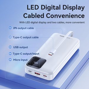 RPP-513 Banco de Energía con Cable de Carga Rápida PD+QC de 20W+22.5W, 20000mAh, con Pantalla Digital, RPP-513, Banco de Energía de 20000mAh, RPP-5 - Product Image 4