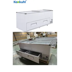Kenkuhl cửa kính phẳng Tủ giá rẻ Retro Kem hiển thị nhiệt độ thấp ngực Tủ đông không có sương giá với ngăn kéo