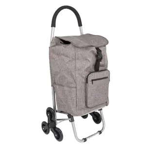 Multi-Function 3 Wheels Stair Climbing Shopping Bag Trolley Front Zipper Pocket Folding Shopping Cart Trolley