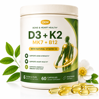 Capsule de vitamine D3 naturelle K2 MK7 B12, soutien à l'absorption du calcium, OEM ODM, étiquette privée, complément nutritionnel quotidien pour adultes
