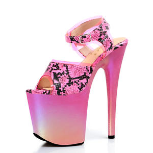 Sandalias de Plataforma de 8 Pulgadas para Mujer, <span class=keywords><strong>Tacones</strong></span> de Aguja, Estampado de Serpiente Rosa, Tacón Envuelto en PU, Correa de Tobillo con Hebilla, Estilo Sexy, Fetiche, Gótico, Punk - Product Image 4