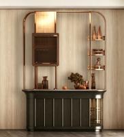 Meuble de bar de cuisine moderne avec cadre en cuivre, panneau en bois, quincaillerie à fermeture douce, taille et couleur personnalisables, garantie 5 ans