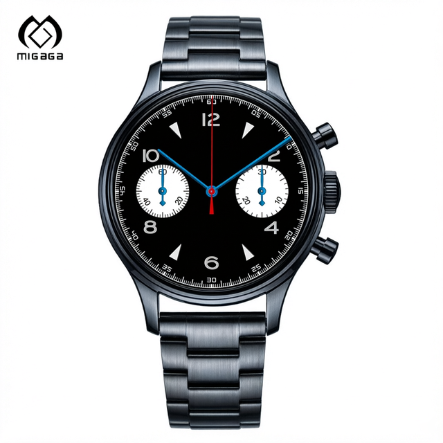 Migaga Custom Logo Sapphire Crystal Racing Luxury Men Chronograph Watch 10ATM 316L Stainless Steel Black Men Watch