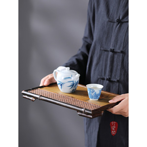 Purple <b>Bamboo</b> Rock Tea Tray Zisha Material Traditional Style Dry Brewing <b>Table</b> With Woven <b>Bamboo</b> Holder - Product Image 3