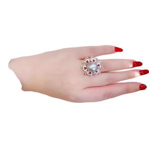 Nuevo Anillo de Plata de Ley S925 con Oro K y Perlas Naturales de 12-13 mm, Acabado Esmerilado, Similar al Oro K, Elegantes Anillos de Perlas - Product Image 5